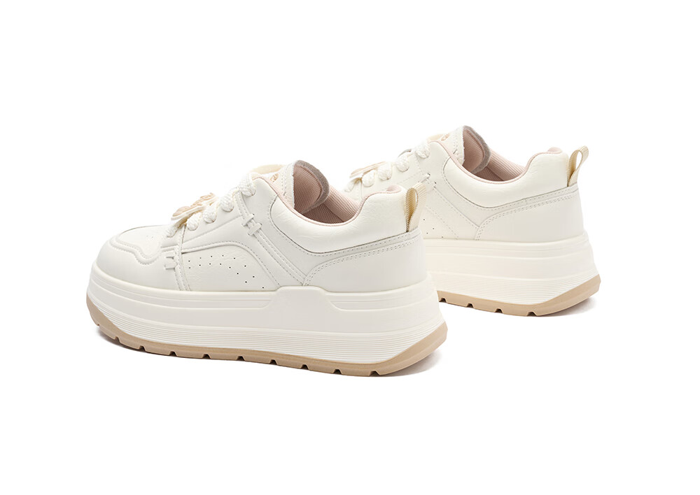 Josiny Thick-Soled White Sneakers for Women, Spring And Autumn 2026 New Style Soft Sole Board Shoes Versatile Breathable Sports Casual Shoes Beige/red 37 32