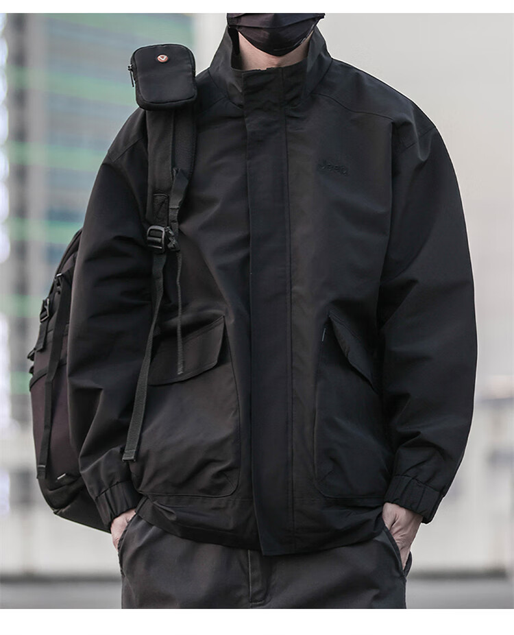 JEEP Men's Jacket, Spring And Autumn Outerwear, Stand-Up Collar, Loose Casual Menswear, Windbreaker Top, Black, 2XL 7