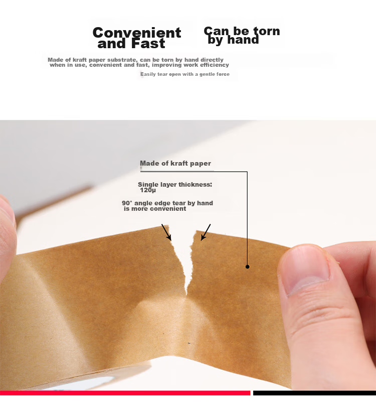 TANGO Kraft Paper Tape, 60mm*18m*5 Rolls, 125um Thickness, Packaging Sealing Tape, Opaque, Noiseless, Can Be Hand-Torn, for Home Use, Factory Workshop Production, Office Supplies, T19623 3