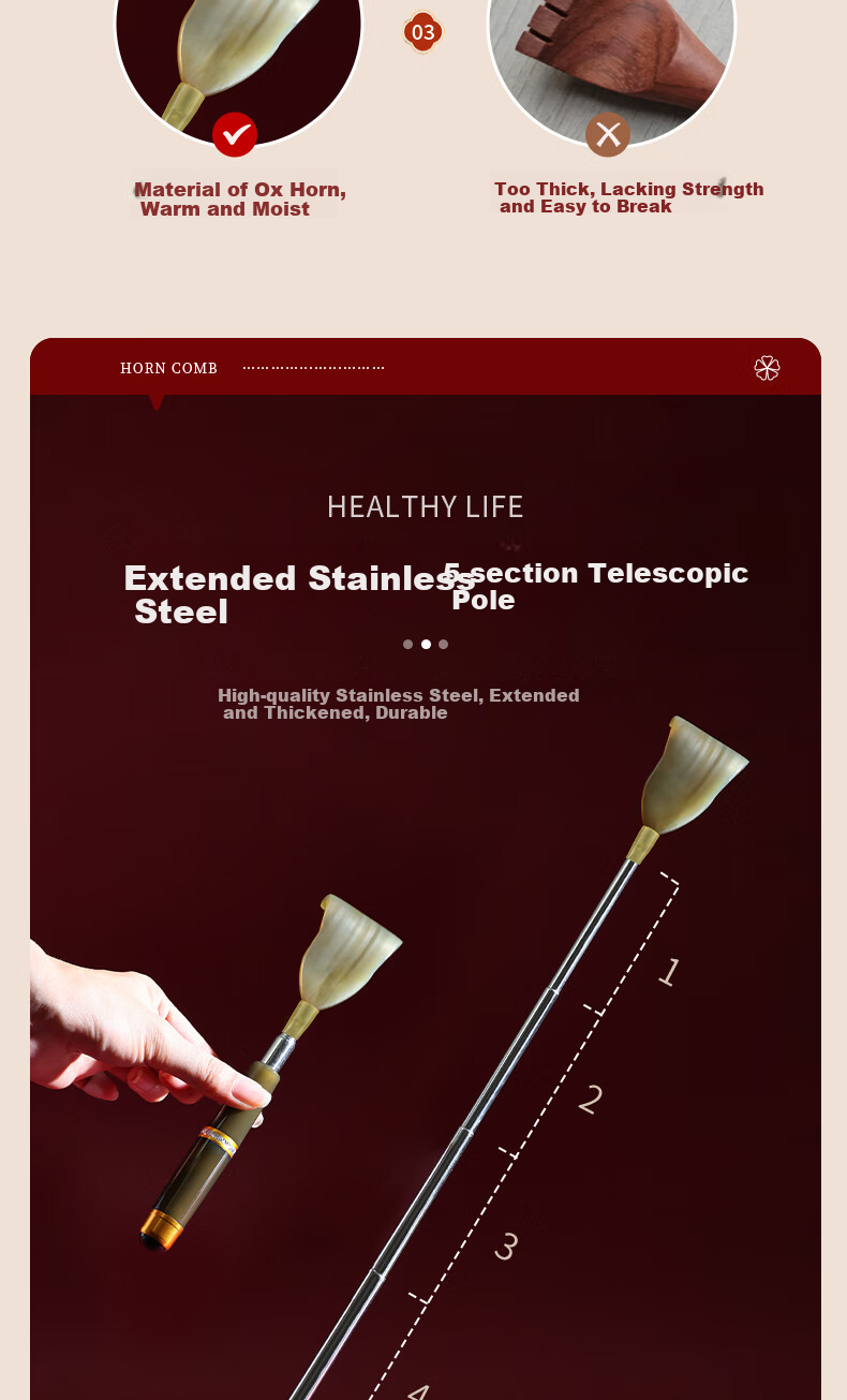 Chaojun Natural Ox Horn Back Scratcher, Self-Massage Tool, Extendable, Portable, Multifunctional, Massage Device, Gift for Mid-Autumn Festival, Practical Present for Parents, Elders, And Clients 6
