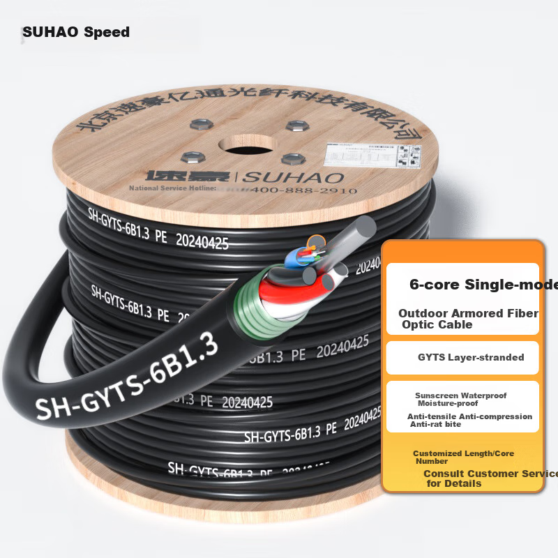 SUHAO GYTS Outdoor Optical Cable, Telecom-Grade National Standard Optical Cable, 6-Core Optical Cable 1 Meter, Layer-Braided Single-Mode Armored Optical Cable, 6-Core Outdoor Fiber Optic Cable, SH-GYTS
