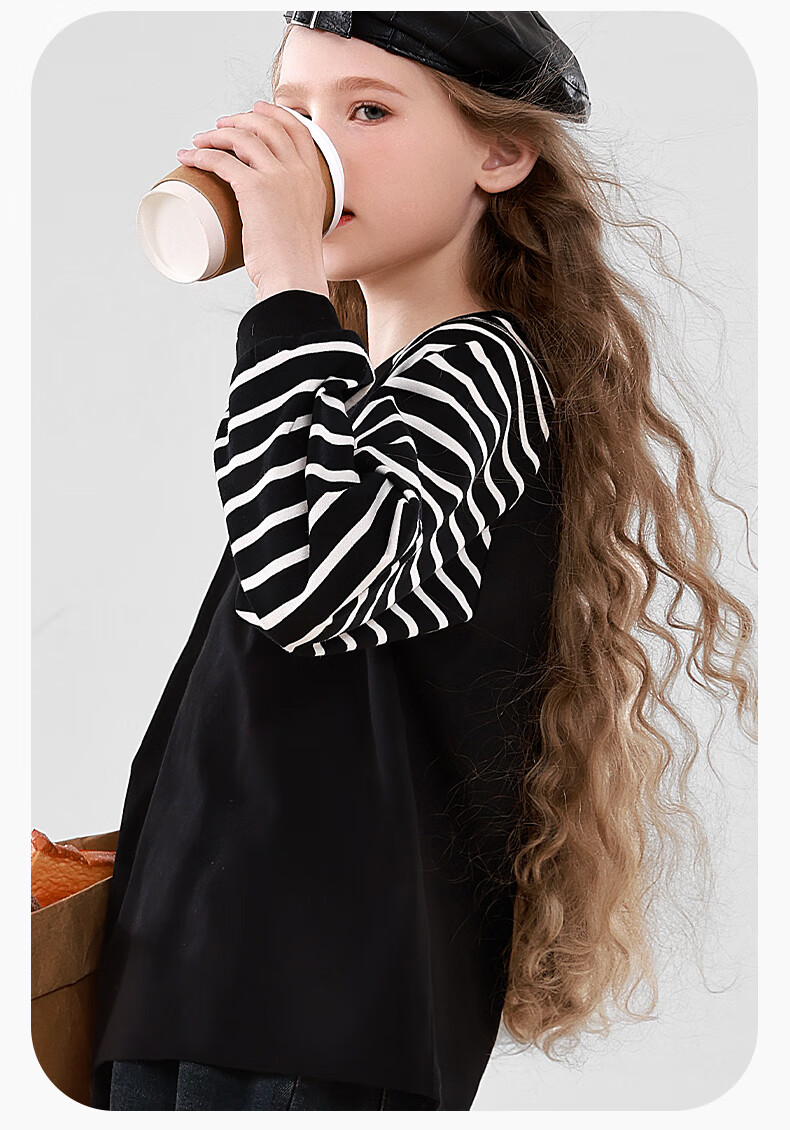 Duomiaowu Girls' Long-Sleeve T-Shirt, Spring And Autumn Top, Outdoor Children's Clothing, Stylish Base Layer for Kids, 910119 Black, Size 140 8