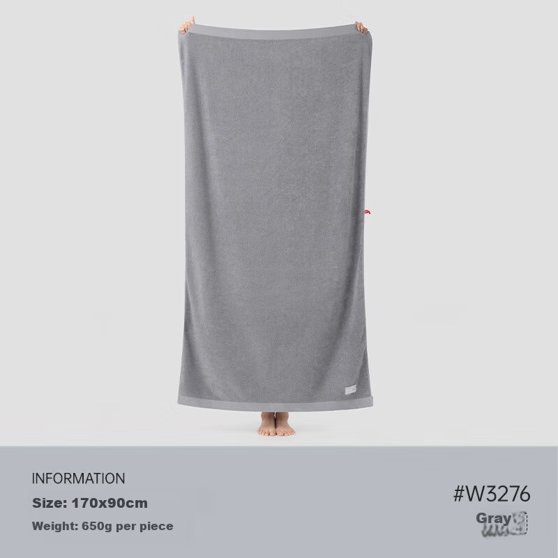 Grace 5A Antibacterial Pure Cotton Bath Towel, Thickened Absorbent Skin-Friendly All-Cotton Sports Shower Wrap for Men And Adults, Gray