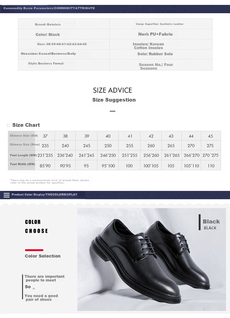 Poitulas Men's Lace-Up Business Casual Shoes, British Style Versatile Thick-Soled Formal Shoes Wedding Shoes for Men 9033 Black Size 38 4