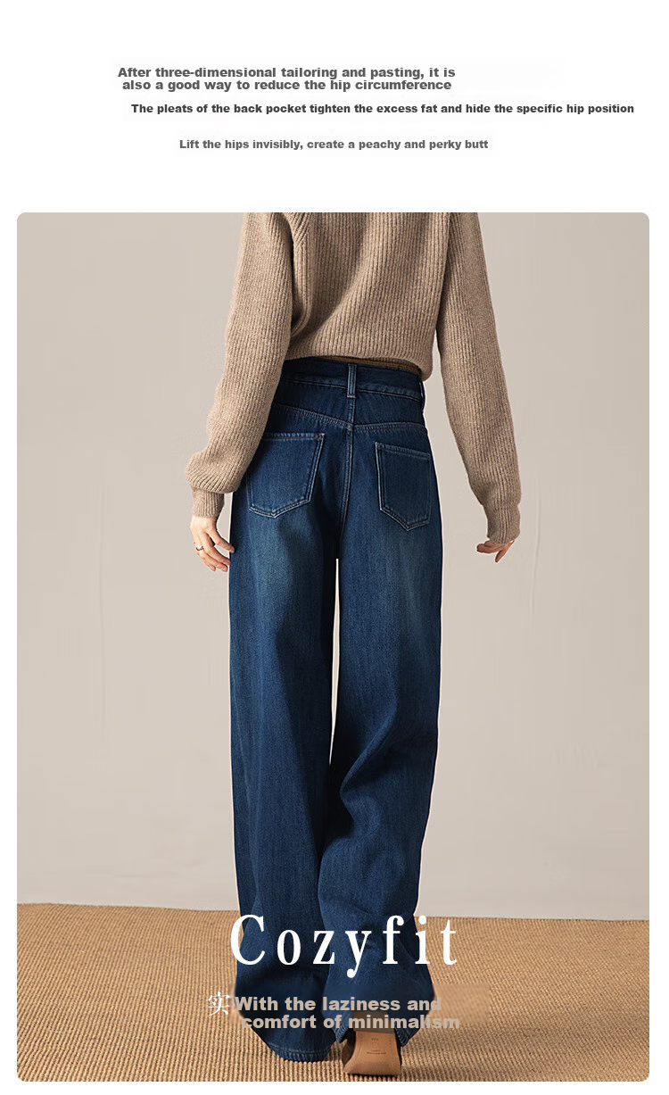 Dme Walking Warm Baby Winter God Pants, New Style Fleece-Lined Thick Wide-Leg Jeans for Women, Blue Fleece-Lined, Size S 10