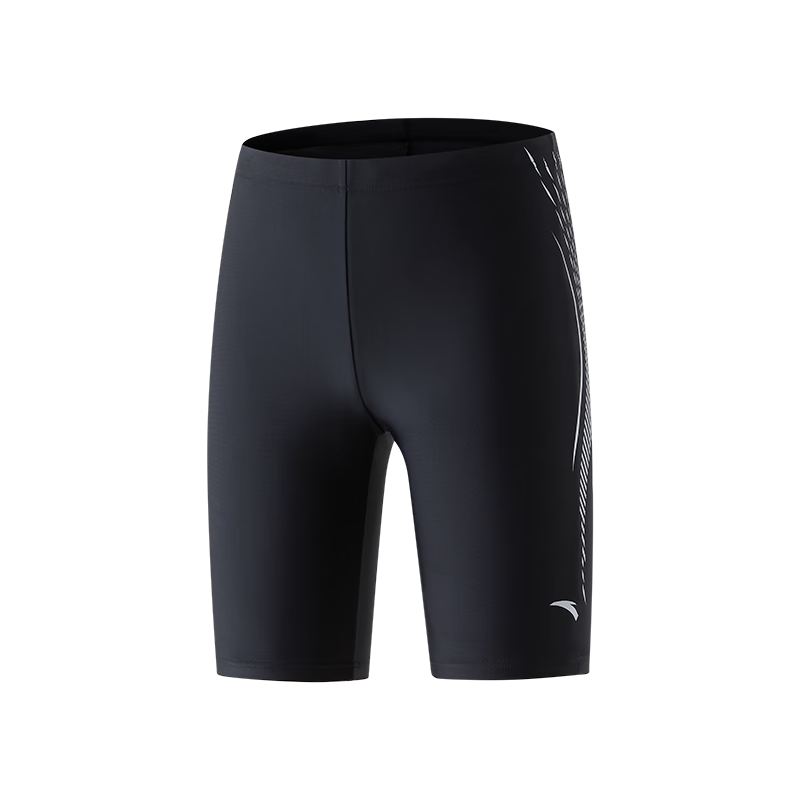 ANTA Men's Swim Shorts, Knee-Length Swim Trunks, Summer Quick-Dry Breathable Anti-Embarrassment Design, Loose-Fit Quick-Dry, Black And Silver, 2XL