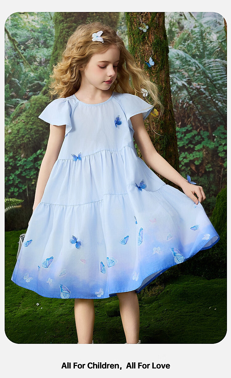 ASK JUNIOR Cotton Children's Dress, Summer Vacation Short-Sleeve Vest Dress, Girls' Butterfly Princess Dress 3
