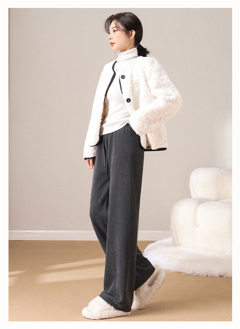 FitonTon Women's Kapok Velvet Wide-Leg Pants 2025 Autumn Winter Fleece Lined Thickened High Waist Slimming Floor-Length Knit Casual Pants 4