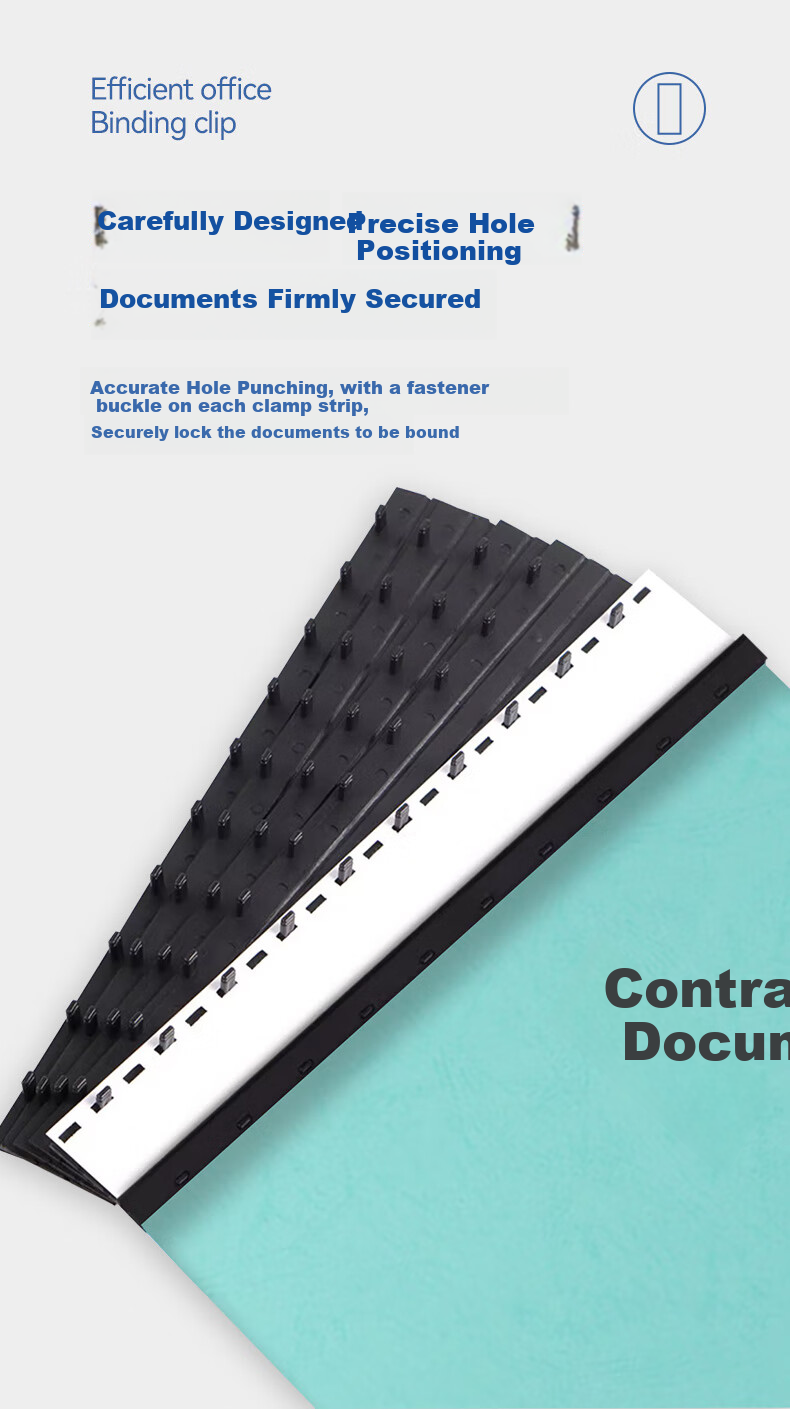 HOOYE 10-Hole Binding Strips A4 Document Bid Puncher Loose-Leaf Plastic Binding Strips, Black, 5mm, 100 Pieces, 3705 6