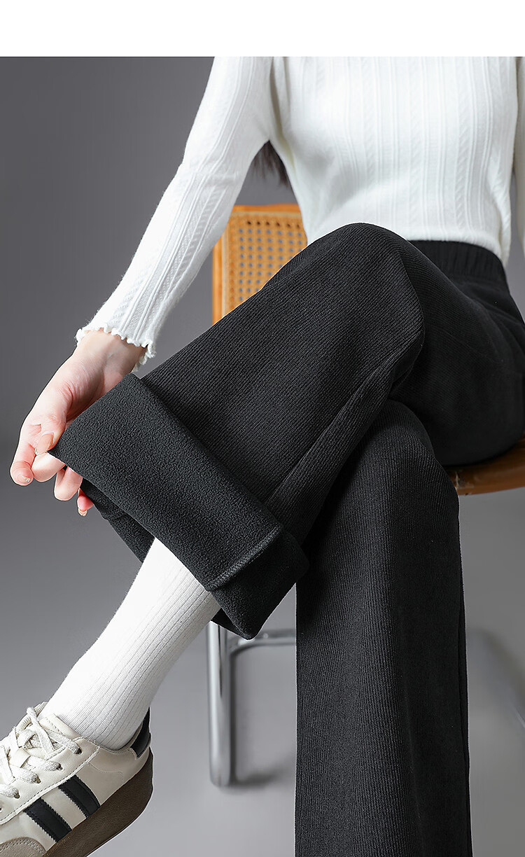 Dme [Fleece-Lined for Extra Warmth] Winter Japanese-Style Commuter Elastic Waist Flared Pants Comfortable Slimming Versatile Women's Casual Trousers 1