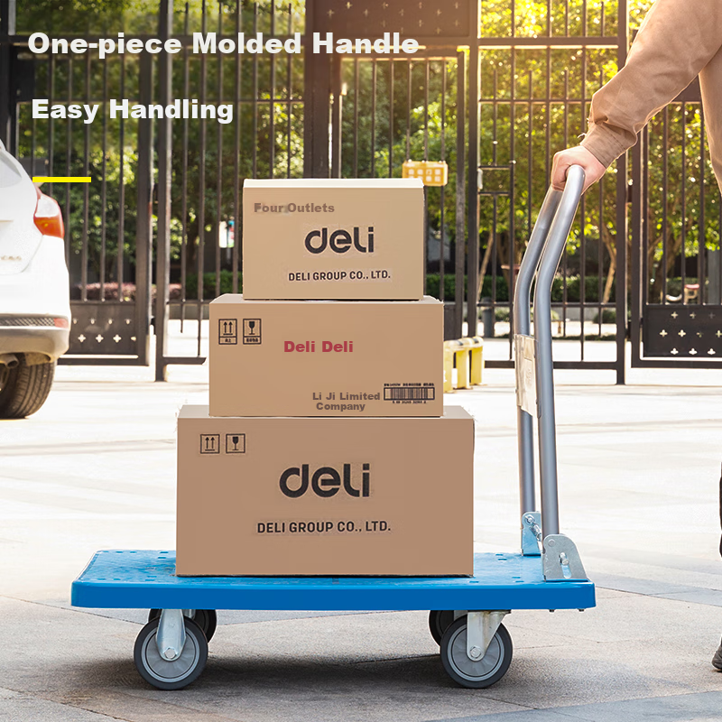 Deli Flatbed Cart, Durable Hand Truck, Small Trolley, Four-Wheel Transport Cart, 92*61cm, Weight Capacity about 600 Jin, DL6112
