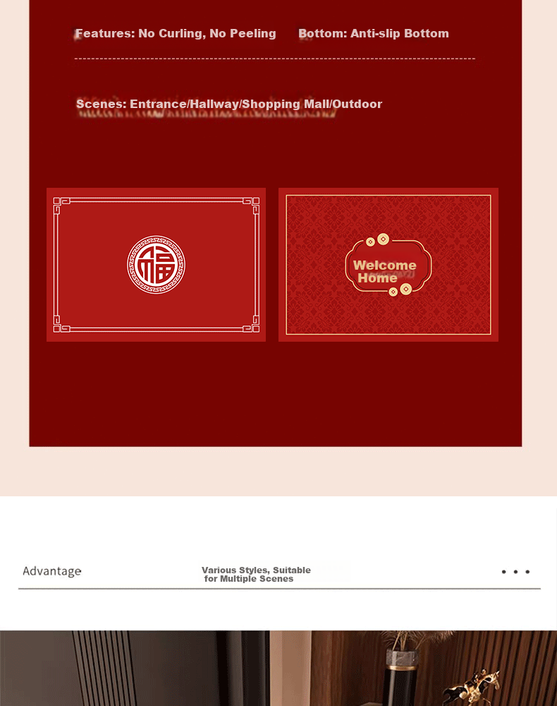 Zunchao Entrance Door Mat, Non-Slip Floor Mat for Home Entrance, New Year Red Foyer Foot Mat, 60*90cm 12