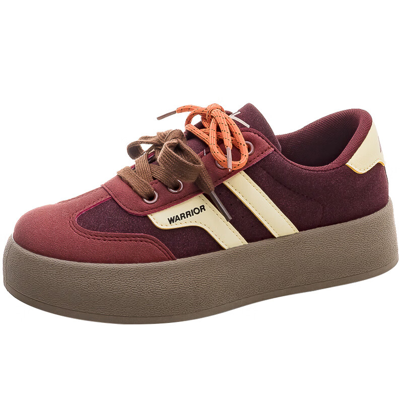 Warrior Official Women's Shoes 2026 Summer Retro German Training Shoes Women's White Sneakers Women's Height Increasing Shoes Wine Red Yellow Size 37