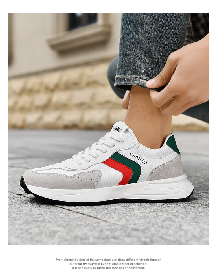 CARTELO Men's Casual Shoes, Breathable Trendy Versatile Travel Shoes, Men's Running Sneakers QH8038 White-Gray 41 14