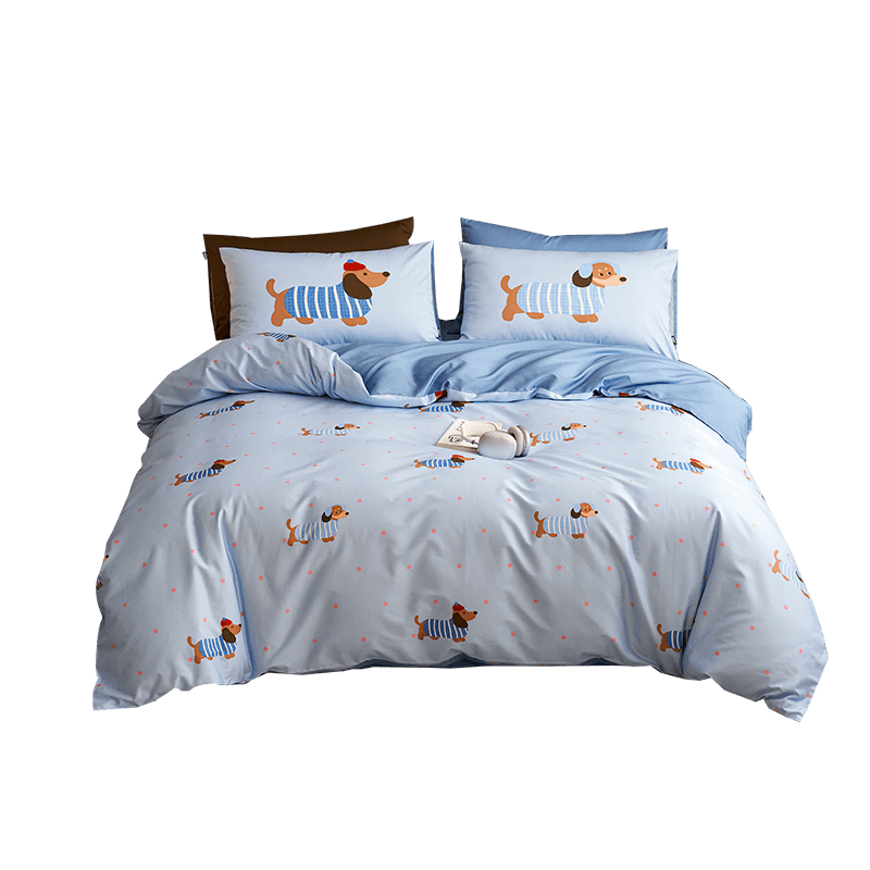 Dohia Home Textiles Pure Cotton Bedding Set, Four-Piece Double Bed Pure Cotton Duvet Cover And Bed Sheet Set for 1.5m Bed, 203*229cm