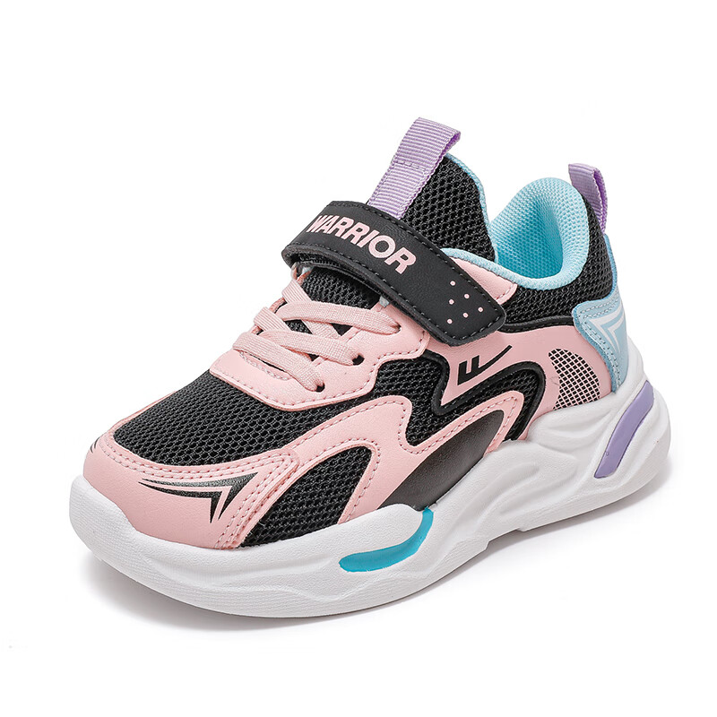 Warrior Children's Shoes, Girls' Shoes, Spring And Autumn Style, Mesh Breathable Kids' Sneakers WZ(CL)-0970, Black/pink/moon 27