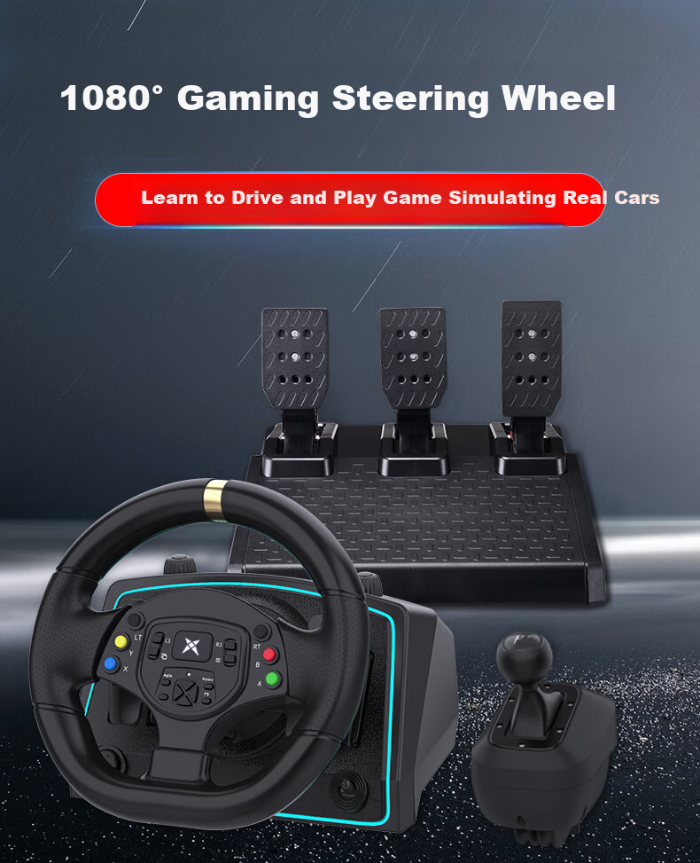 KETENG F10Pro Steering Wheel, 1080-Degree Racing Simulator, PC Computer Simulation Driving Game, Steering Wheel for Euro Truck Simulator 5, Dusty Magic, Cosmo Driving School 1