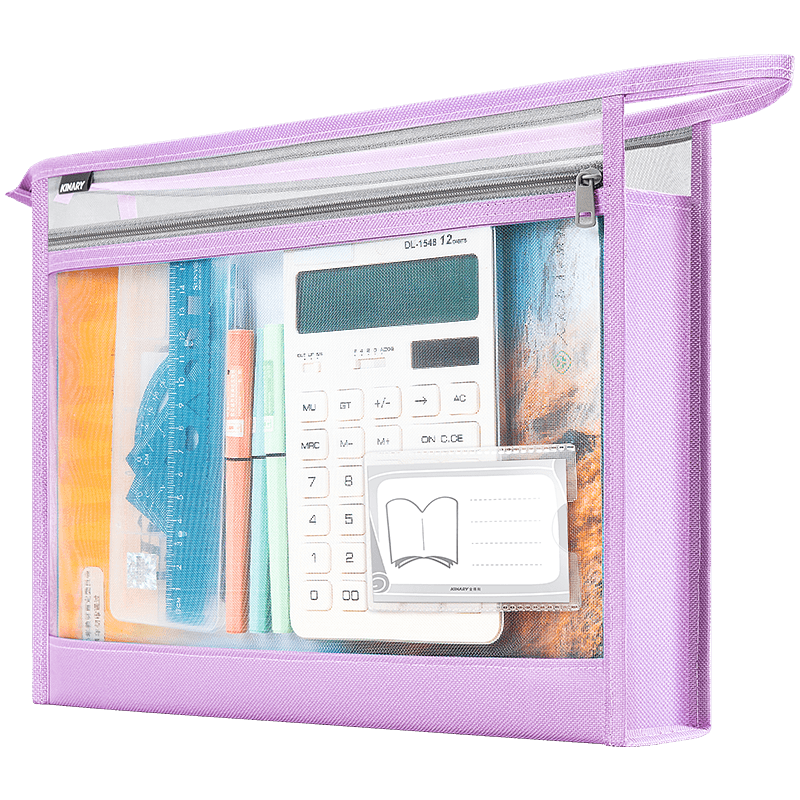Jindeli A4 Transparent File Folder for Primary And Middle School Students, Subject Classification Pouch with Zipper for Books, Homework, Exam Papers Storage, Handbag, Stationery Bag, Tutoring Bag, Purple TD8794