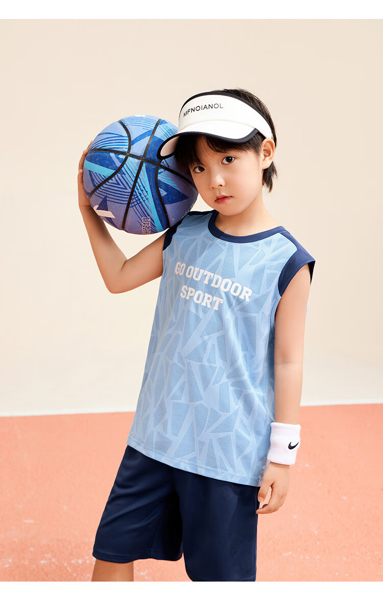 Zuoxi Boys' Summer Outfit, 2026 New Style Children's Sports Quick-Dry Vest Two-Piece Set Basketball Uniform Trendy, Blue, Size 140 8