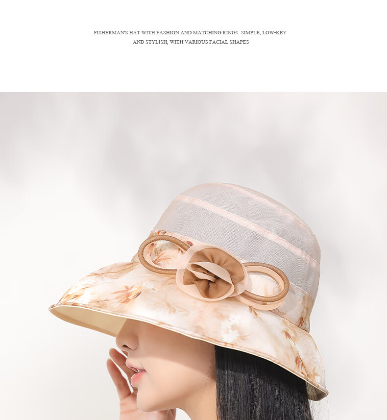 Hengyuanxiang Silk Sun Hat for Women, Summer New Fashion Mulberry Silk UV Protection Hat with Floral Print, Wide Brim Sunhat for Grandmothers And Mothers 25