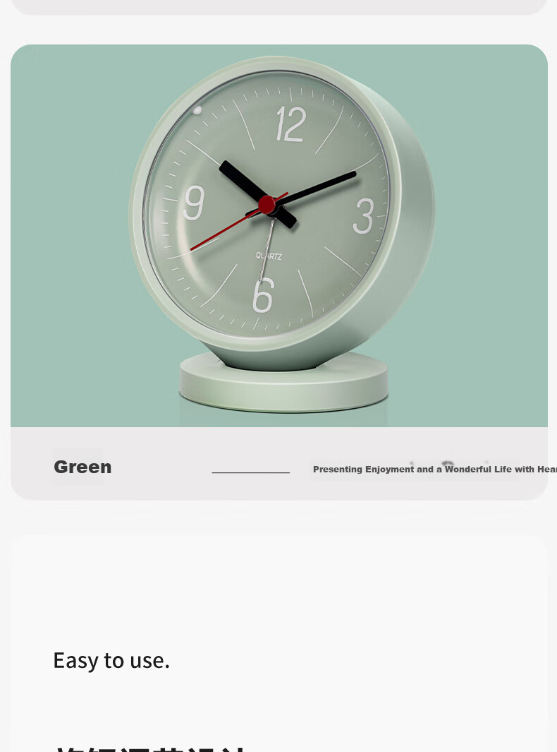 Deli Simple Analog Alarm Clock with One-Button Snooze, Soft Night Light, Bedroom Bedside Round Desktop Fashion Desk Clock, Blue NS886 Back-To Essential New Year Gift 5