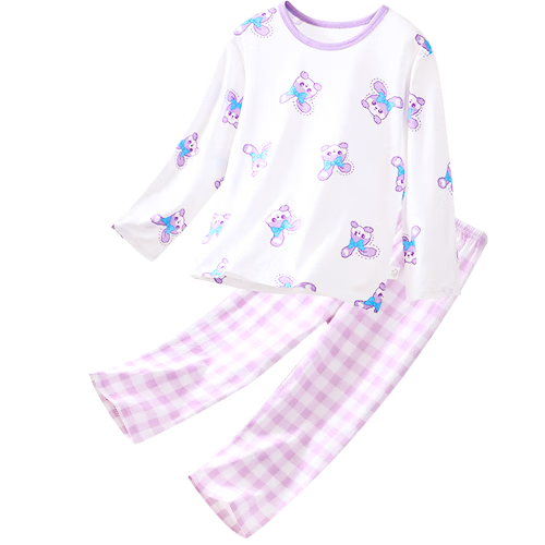 DEESHA [100% Pure Cotton] Children's Pajamas for Girls, Spring And Summer Thin Home Wear, Long-Sleeve Air Conditioning Suit Set