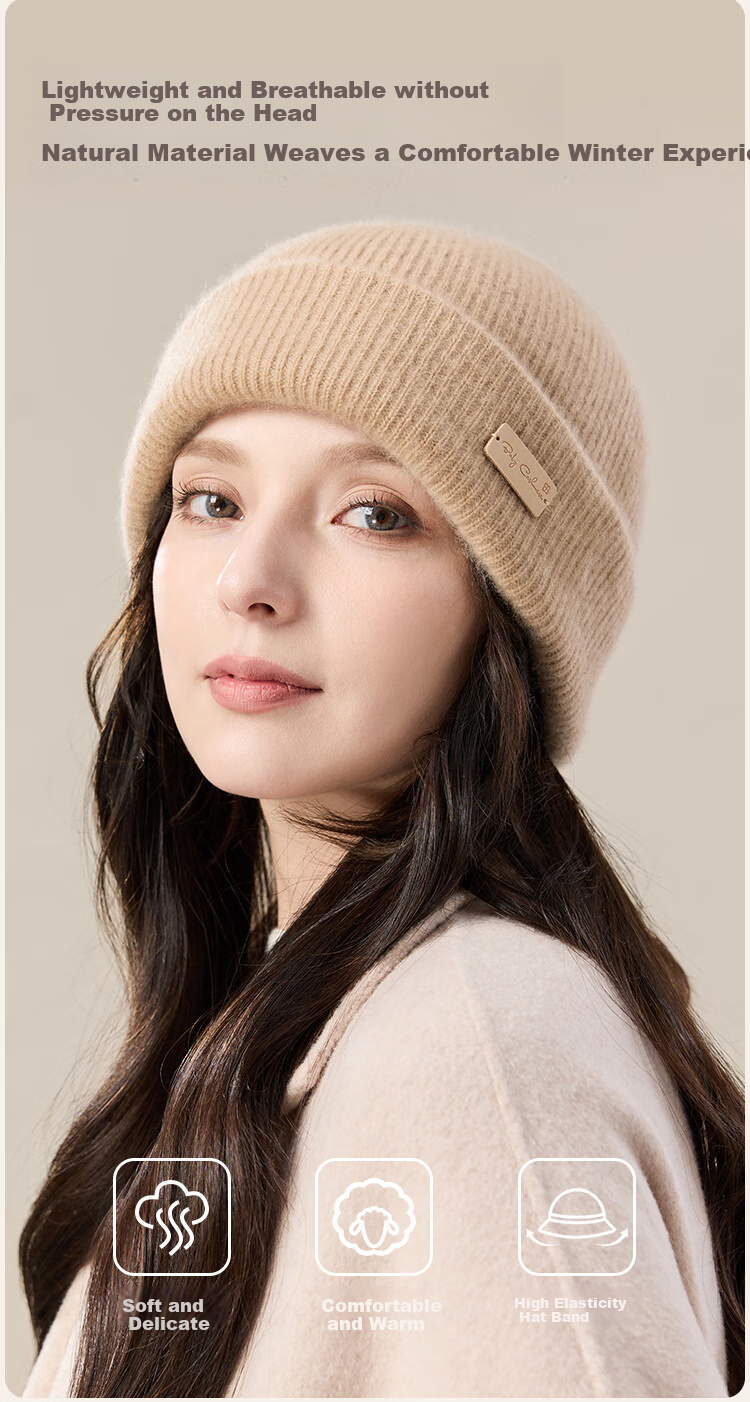 JIUMU 100% Cashmere Warm Knit Hat, Autumn And Winter Knitted Cap, Cold Hat, Winter Hat, Outdoor Ear Protection Cold Cap for Wome 4