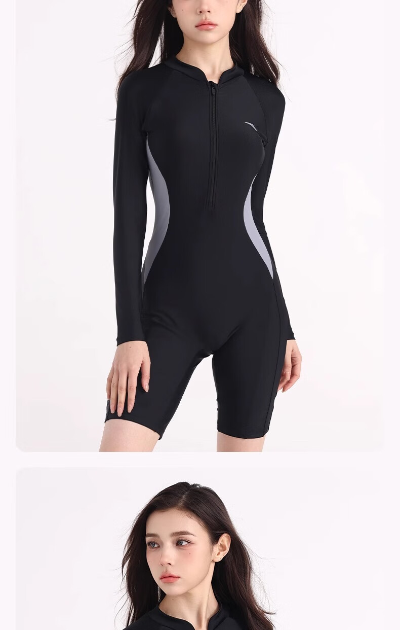 ANTA Slim Waist One-Piece Swimsuit for Women, Long Sleeve Surfing And Diving Suit, Slimming Conservative Swimwear, Navy Blue, 2XL 8