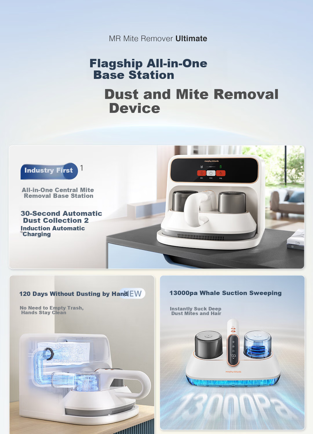 Morphyrichards Self-Cleaning Dust Mite Remover Wireless Bed Vacuum Cleaner, Intelligent Dust And Mite Removal Device with Strong Suction, Long Battery Life of 120 Days without Emptying, Automatic Rechargeable Mite Remover MR3106 3