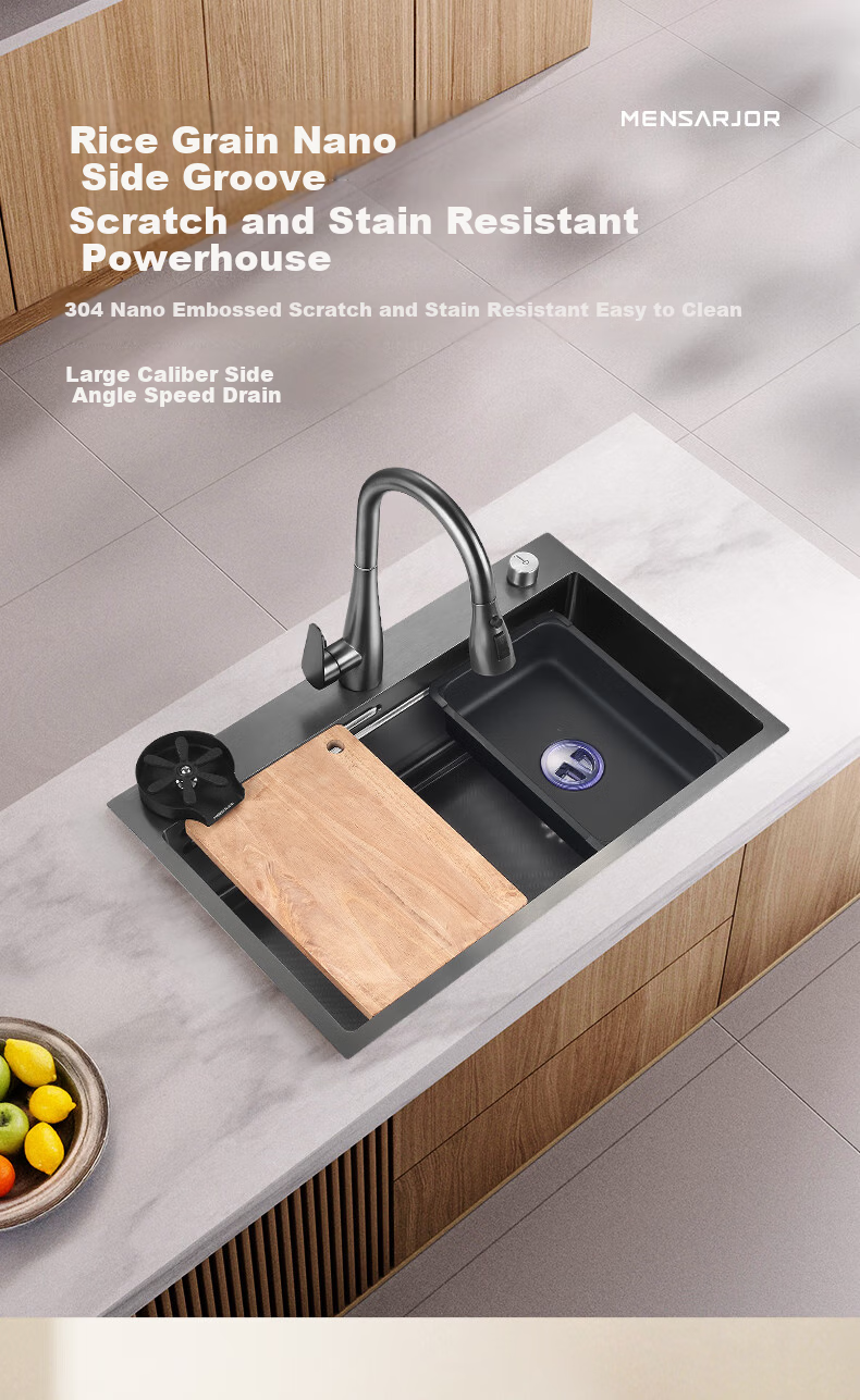 Meishijie Sink, Large Single Basin Kitchen Sink, Integrated Basin, Nano 304 Stainless Steel Vegetable Washing Sink, Dishwashing Sink 1