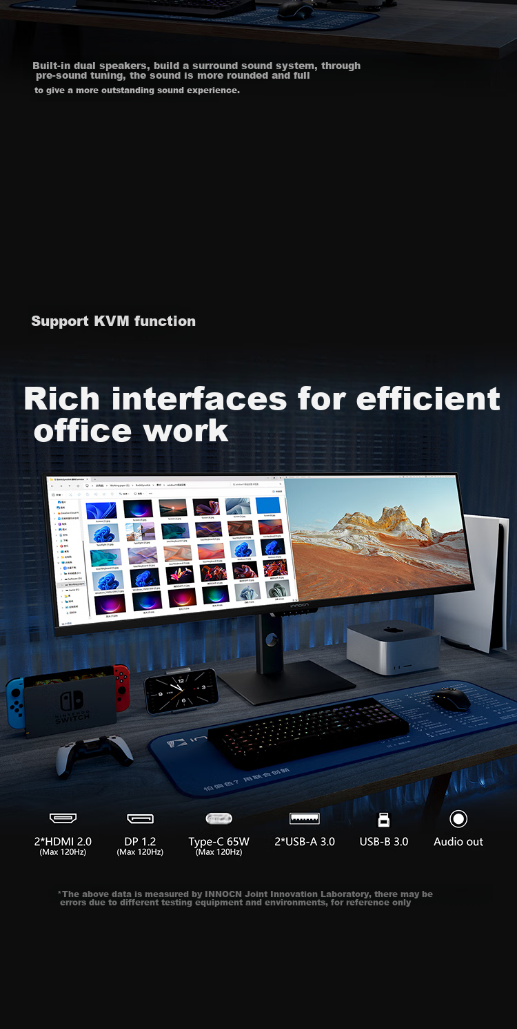 Inno&cn 43.8-Inch 32:9 Ultra-Wide Straight Fish Screen Smart Dual Display Anti-Blue Light Eye Protection Mac Mini Split-Screen Editing Stock Trading Design Office Computer Monitor 44C1G 11