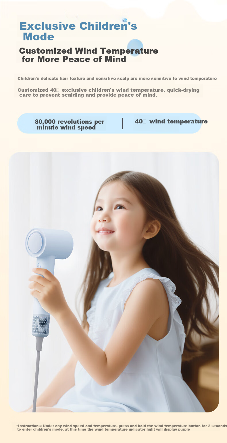 Midea High-Speed Hair Dryer, 39 Billion Plasma Hair Protection, Negative Ion Hair Care Blower, Powerful Quick-Drying Electric Hair Dryer Mini FG106 Blue, Holiday Gift 16