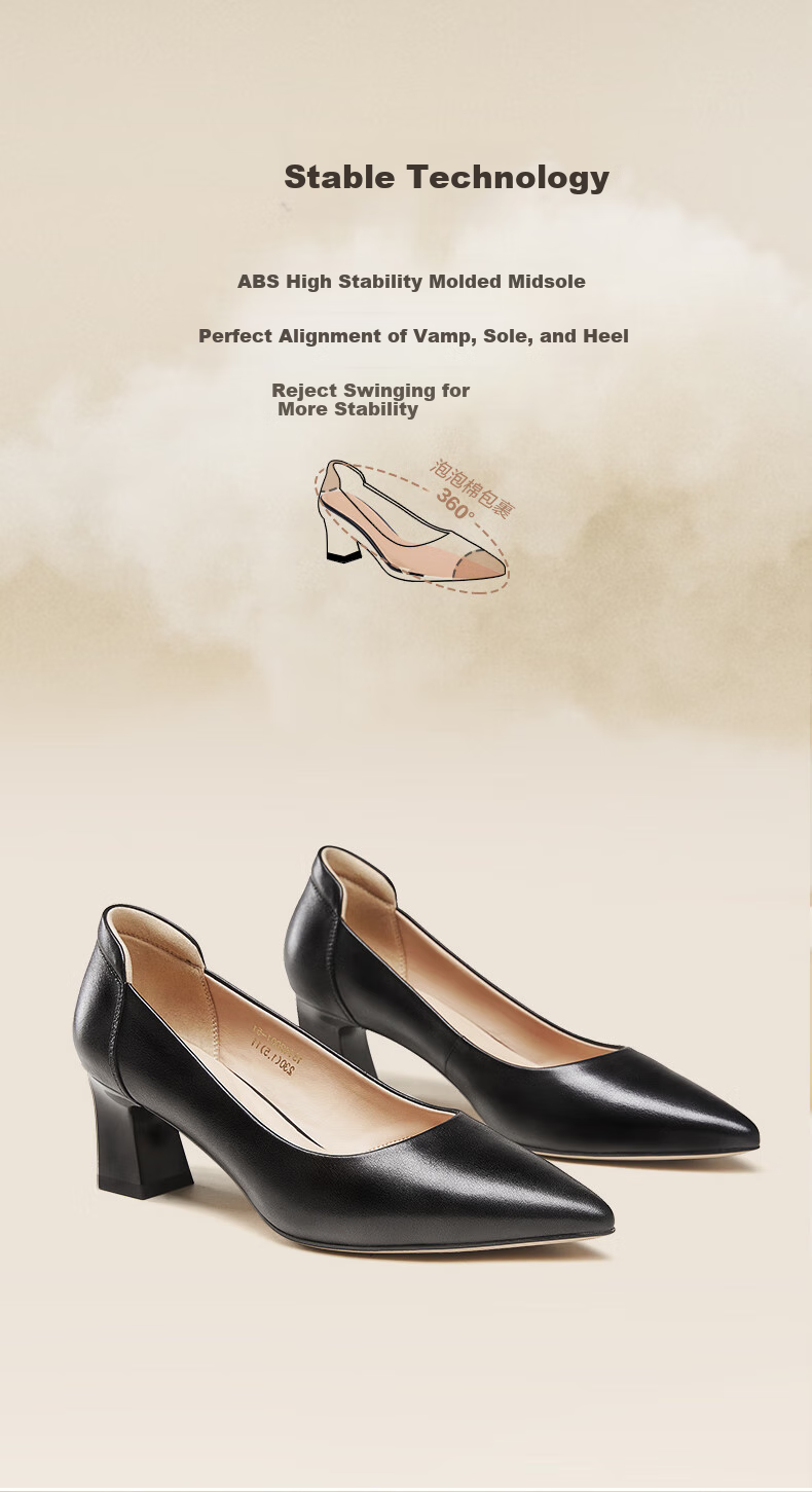Kangnai Comfortable Women's High Heels, Elegant Cowhide Shallow Mouth Chunky Heel Pumps, Professional Commuter Shoes for Women, Black, Size 37 4