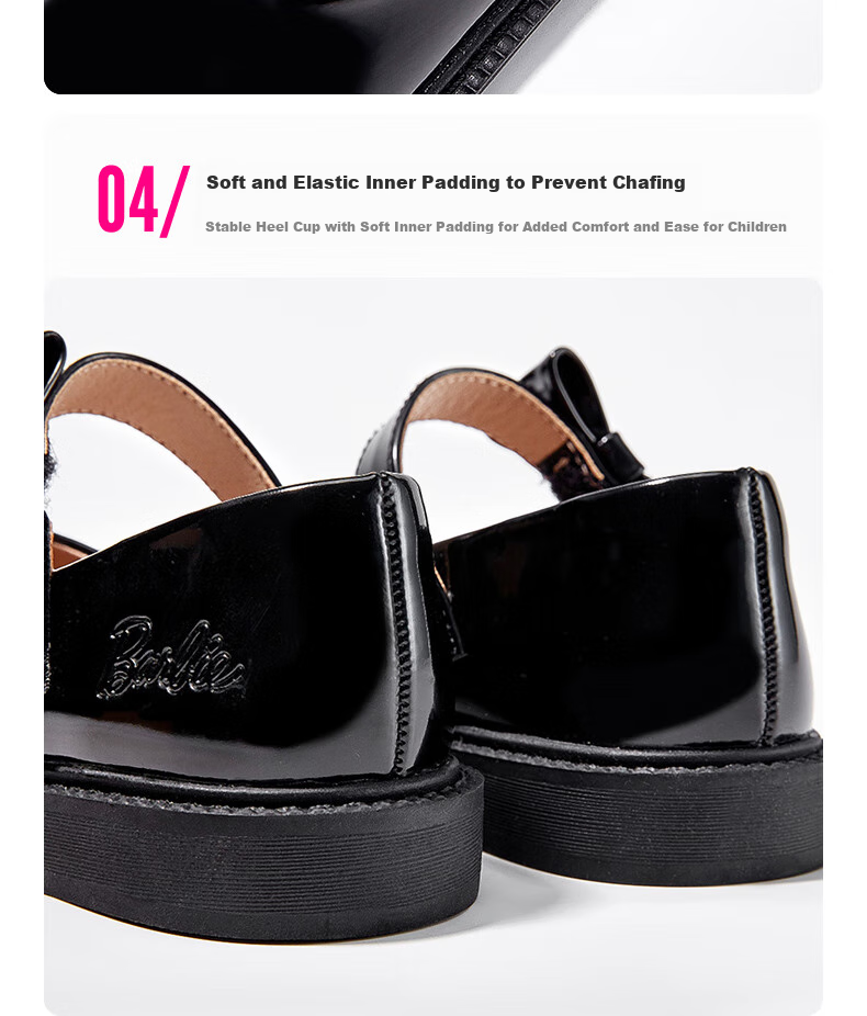 Barbie Children's Leather Shoes, Single Lining Glossy Black Leather Shoes, Girls' Loafers, Girls' Small Leather Shoes DA6565, Black, Size 29 11