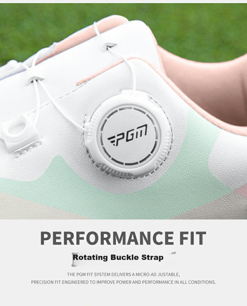 PGM Women's Waterproof Golf Shoes with Rotary Laces, Non-Slip Sneakers, Golf Cleats, White And Pink, Size 38 11