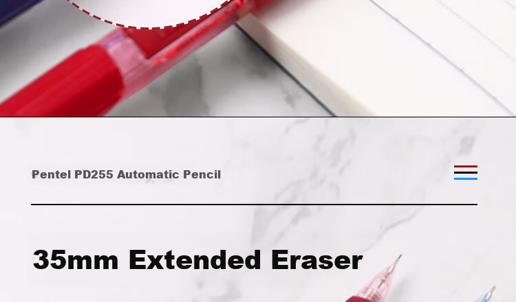 Pentel PD255 Side-Pressed Mechanical Pencil, 0.5mm Lead, Break-Resistant, for Student Drawing And Exams, with Eraser at The End, Red Barrel, Single Pencil 14