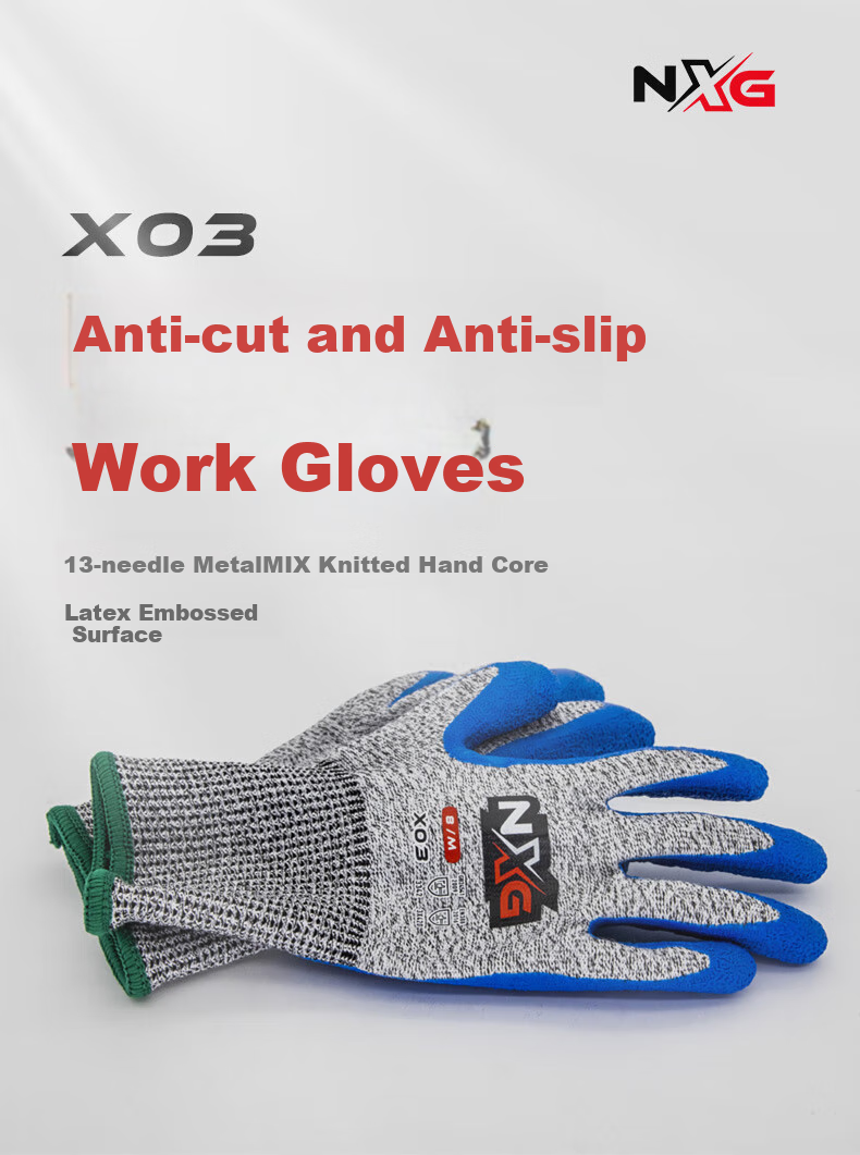 NXG Level 5 Cut-Resistant Gloves, Latex Anti-Slip Wear-Resistant Thickened Work Gloves, Anti-Cutting Construction Site Labor Protection Glass Handling Protective Gloves X03-M Size 1