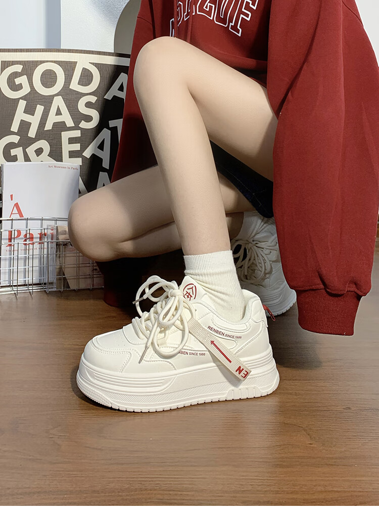 RENBEN Thick-Soled White Sneakers for Women, 2025 New Spring And Autumn Style, Popular Korean Version, Height-Increasing Casual Sports Skateboard Shoes for Wome 3