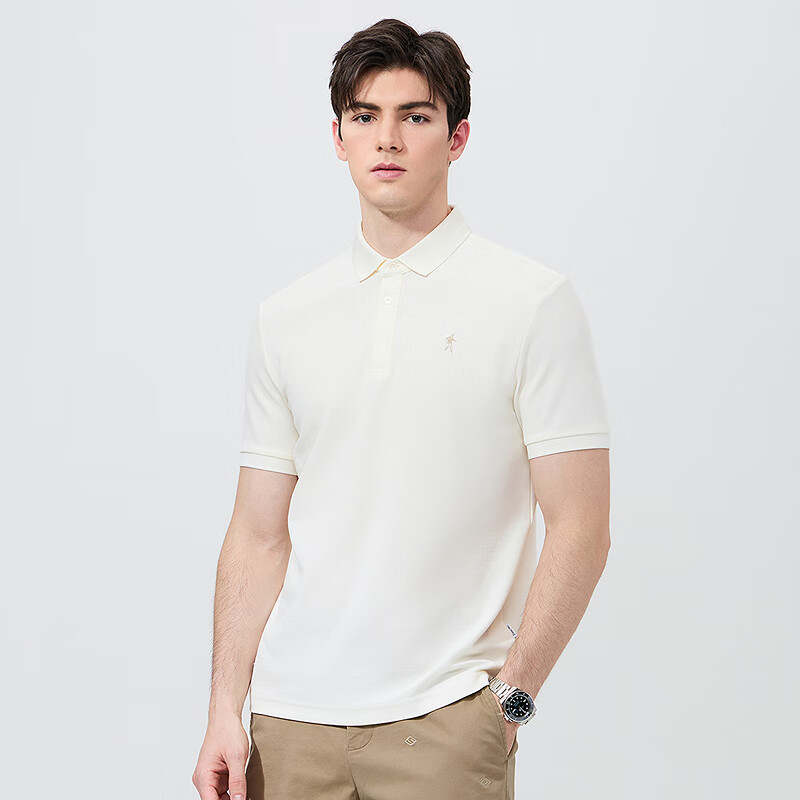 DANCING WOLVES [Instant Cool Feeling] Antibacterial And Anti-Mite Summer Versatile Men's Short-Sleeve POLO Shirt, 801 Off-White, XL(180)