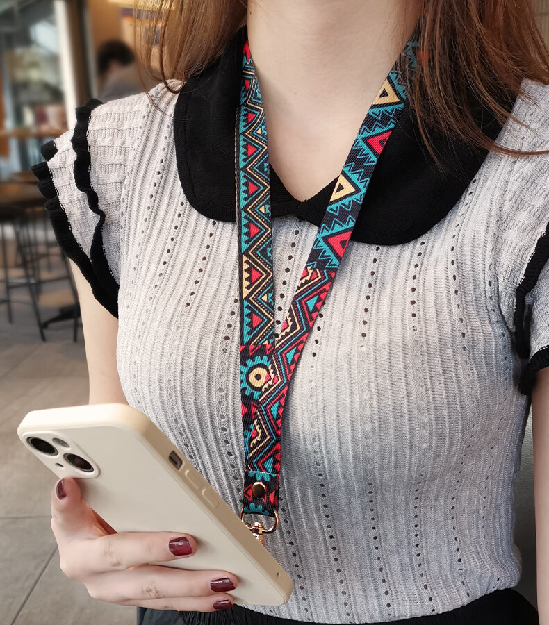 Dipuer Phone Strap, Neck Strap, Crossbody Strap, Vintage Phone Strap, Phone Case Pad, Clip, Anti-Loss Strap, Neck Strap Patch, Anti-Theft Strap [Beilu Qinglan] 1
