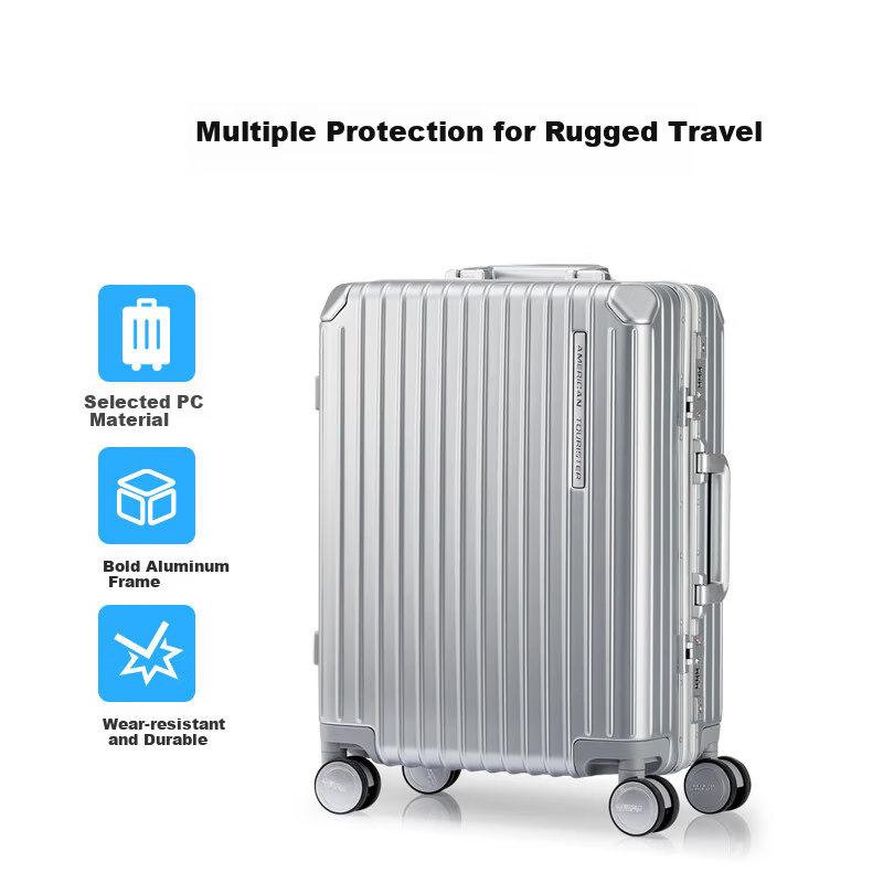 AMERICAN TOURISTER Luggage, 28-Inch Trolley Suitcase, Large Capacity Travel Case, PC Material Frame Suitcase, NH7 Combination Lock, Silver Color