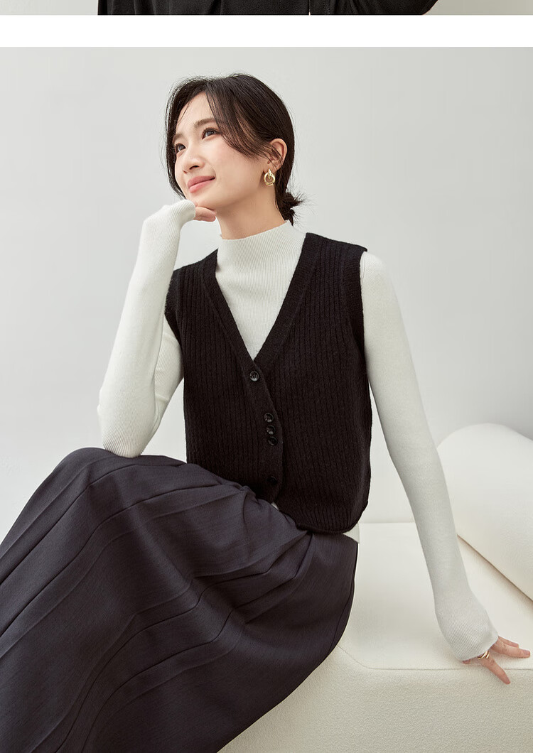 Sentubila Autumn Layered Vest, V-Neck Curved Placket, Single-Breasted Short Sleeveless Waistcoat 12
