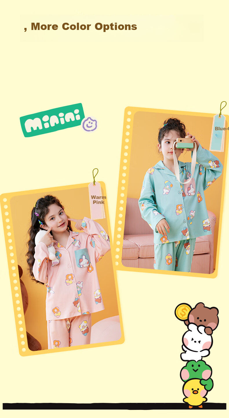 Fenteng Children's Pajamas for Girls, Early Spring Pure Cotton Brown Bear Cony Rabbit IP, Big Kids' Loungewear Q9FJ257390083 6
