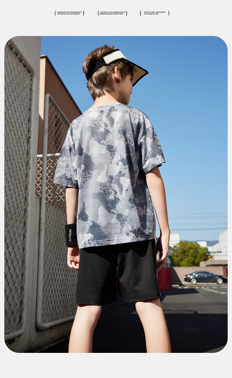ASK JUNIOR Children's Clothing Set, Boys' Summer Thin Breathable Short-Sleeve T-Shirt And Shorts, Sports Running Two-Piece Set, Tennis Outfit 41