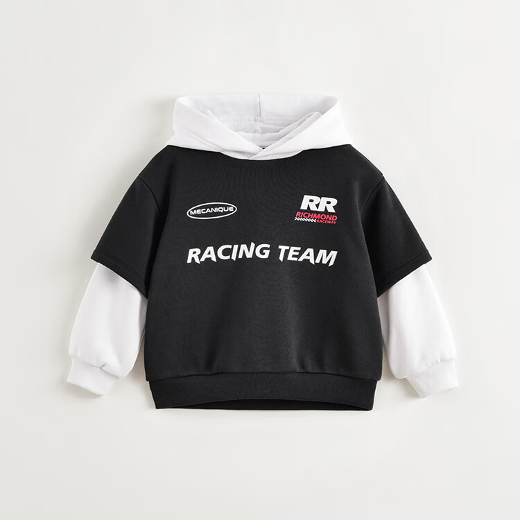 MARC&JANIE Boys' Trendy Cool Racing Faux Two-Piece Hoodie, Children's Hooded Top, Spring 2025 Collection, 250050