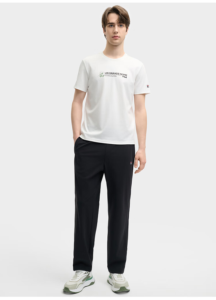 FILA Official Men's Knitted Short-Sleeve Shirt, Summer Fashion Simple Casual Basic Pure Cotton T-Shirt 11