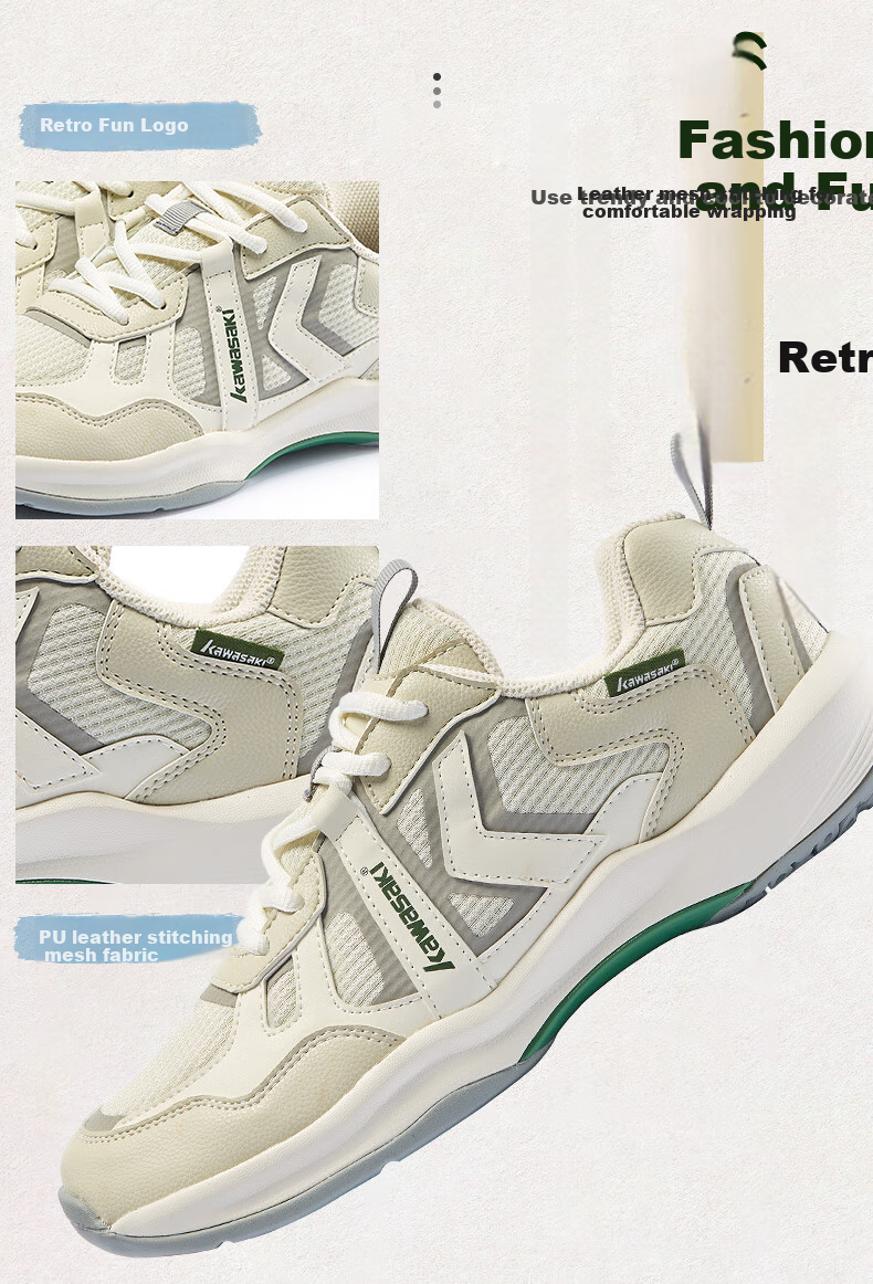 KAWASAKI Badminton Shoes Retro Style for Men And Women, Non-Slip Wear-Resistant Professional Sports Shoes A3308 Chanshi Gray 35 4