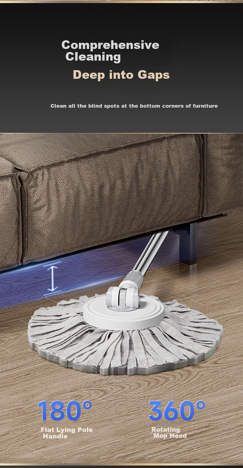 Wuyuehua Rotating Mop Handle, 130CM Long, with 2 Attachments, Labor-Saving Pole, Floating Design for Home Use, All-In Lazy Person's Floor Cleaning Tool 12