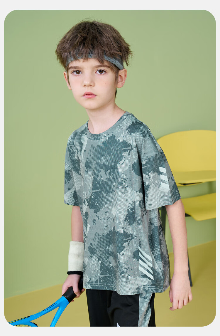 ASK JUNIOR Children's Clothing Set, Boys' Summer Thin Breathable Short-Sleeve T-Shirt And Shorts, Sports Running Two-Piece Set, Tennis Outfit 36