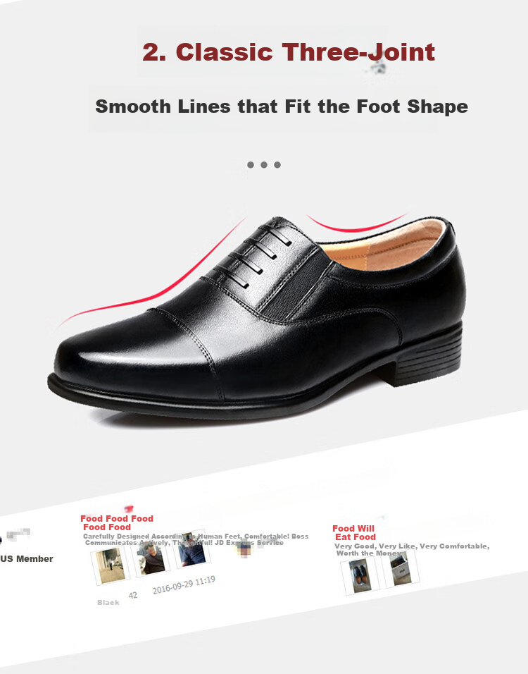 Qiangren Business Formal Shoes, Jihua 3515 Three-Joint Leather Shoes, Top-Grain Cowhide Men's Shoes, Slip-On Derby Shoes, Black, Size 40 7